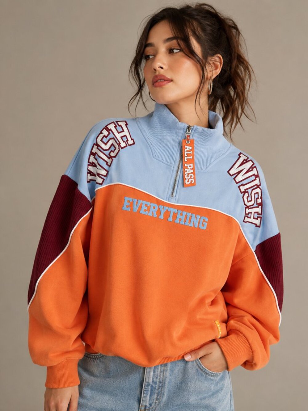 LALABOBO Colorblock Quarter Zip Sweatshirt Women's Small Graphic Streetwear Y2K